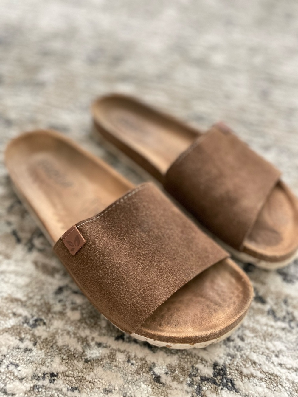 Biostep Suede Slide Sandals Size 8 Brown Cork Footbed - Picture 3 of 5